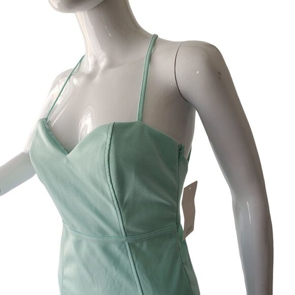 Tobi Strappy Open Back Mini Sheath Dress Green Aqua Poly Spandex Women Small NWT - Picture 7 of 10
